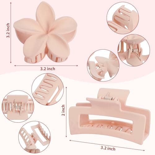 Flower Hair Clips for Women Square Claw Clips for Girls 2 Styles Hair Claw Clips for Thick or Thin Hair 6 PCS Hawaiian Hibiscus Rectangle Large Plumeria Medium Hair Accessories for Women (Red) - Thumbnail 2