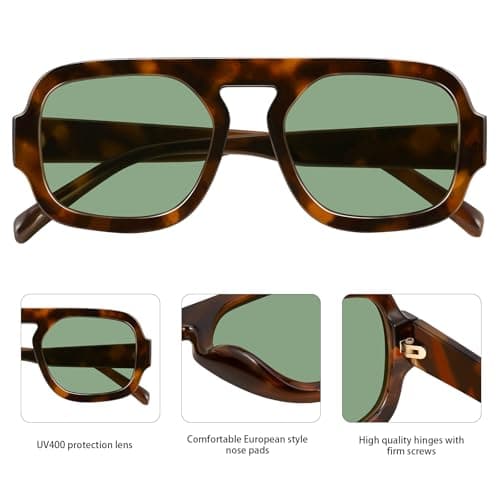 YMRFW Retro Square Aviator Sunglasses for Women Men 70s Vintage style Shades Trendy Flat Top UV Protection Sun Glasses - Thumbnail 6