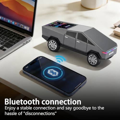 WS-580 Cybertruck Portable Bluetooth Speaker, Replica Car with Display Screen, HD Sound, TWS Pairing, FM Radio, Built-in Mic, Remote Selfie Control, LED Party Light, Gift for Car Lovers (Gray) - Thumbnail 4