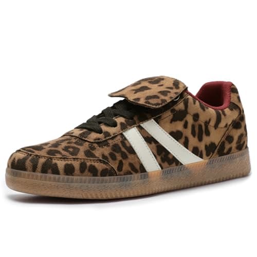 Rihero Women's Fashion Sneakers Tennis Walking Shoes Lace-Up Comfortable Non Slip Casual Leopard Sneakers Size 9.5 - Image 1