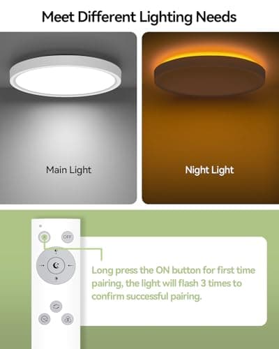Pak 12 Inch LED Flush Mount Ceiling Light Fixture with Night Light, 24W Modern Ultra-Thin Ceiling Lamp with Remote, 2400LM Dimmable, 2700K-6500K Adjustable Color Temperature, for Bedroom Living Room - Thumbnail 6