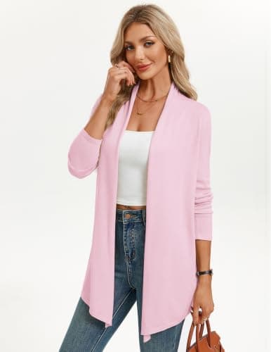 GRACE KARIN Women's Long Sleeve Open-Front Cardigan Sweater Cardigan for Women Lightweight Trendy Blazers（Light Pink,x-Large） - Thumbnail 2