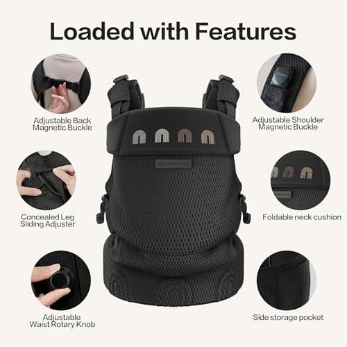 BEIESTATE Baby Carrier Newborn to Toddler, Adjustable Infant Carrier with One-Hand Waist Knob, Breathable Mesh, Magnetic Buckle, Ergonomic Lumbar Support, Lightweight 7-33 lbs (Black) - Thumbnail 3