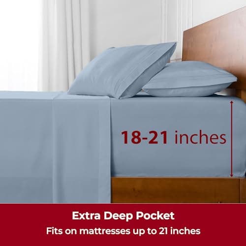 Mellanni Extra Deep Twin XL Sheets - 3 PC Iconic Collection Bedding - Luxury, Ultra Soft, Cooling Bed Sheets - Wrinkle, Fade, Stain Resistant (Twin Extra Long, Blue Hydrangea) - Thumbnail 6