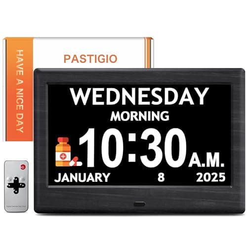 7'' Digital Clocks, 12 Reminders & 6 Alarms, Dementia Clock with Date and Time for Elderly, Auto-Dimming, Button & Remote Control, Auto DST, Digital Calendar for Seniors Large Display, Black Woodgrain - Image 1