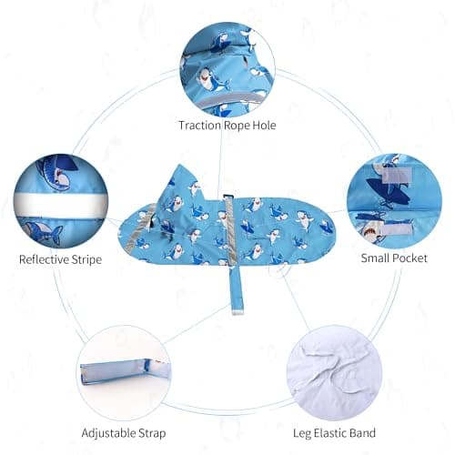 NACOCO Large Dog Raincoat Adjustable - Pet Shark Water Proof Clothes Lightweight Rain Jacket Poncho Hoodies with Strip Reflective Blue (3XL, Blue Shark) - Thumbnail 3