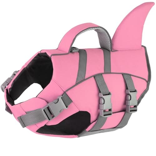 Dogcheer Harness-Style Dog Life Jacket Shark, Reflective American Flag Dog Life Vest for Swimming Boating, High Buoyancy Pet Swim Vest for Small Medium Large Dogs - Light Pink,XS