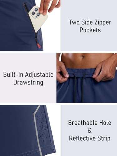 3rd hill Men's 7 inch Running Shorts with Zipper Pockets Quick Dry Athletic Gym Workout Shorts Lightweight Navy Blue M - Thumbnail 5