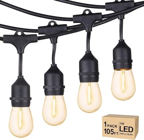 Svater Outdoor String Lights Led 105FT, Commercial Grade Patio Light with 1W Dimmable S14 Shatterproof Bulbs, ETL Listed Heavy-Duty Outside Waterproof Cafe Bistro Market Lighting Warm White - Image 1