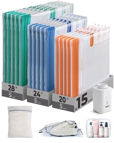 BAGSMART Travel Vacuum Bags with Rechargeable Electric Pump, 18PC Kit - Image 1