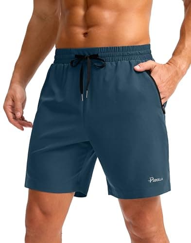Pudolla Men's Workout Shorts Quick Dry Running Summer Shorts Sports Athletic Gym Shorts with Pockets(Blue Grey XXL) - Image 1