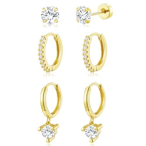 adoyi Gold Hoop Earrings for Women Surgical Steel Earrings Flat Back Studs Small Hoops for Sensitive Ears Hypoallergenic 14K Gold Plated Cartilage Earring for Lightweight Jewelry Gifts - Image 1