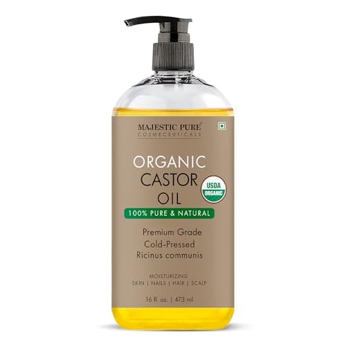 Majestic Pure Organic Castor Oil 16 Fl Oz - 100% Pure and Natural - Premium Grade Carrier Oil - Hair, Eyelashes and Eyebrows - Hair Oil and Body Oil - Expeller Pressed - Hexane Free
