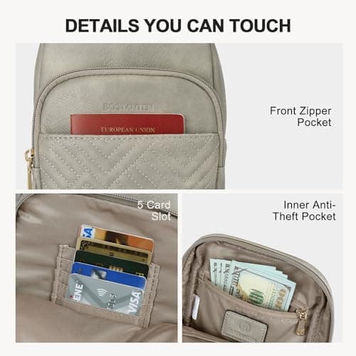 BOSTANTEN Sling Bag Quilted Crossbody Bags for Women Cross Body Purse Leather Fanny Pack with Adjustable Guitar Strap - Thumbnail 5