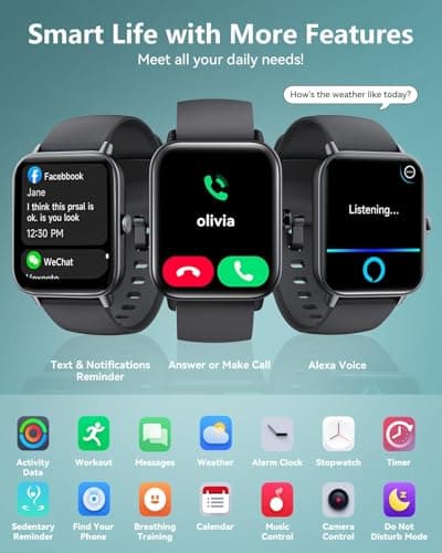 Quican Smart Watches for Women/Men, 2 Bands, Compatible for Android iPhone - Thumbnail 6