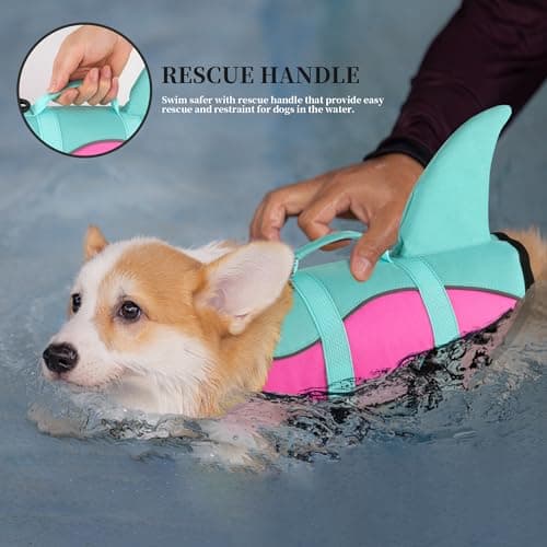 Dogcheer Dog Life Jacket Shark, Ripstop Dog Life Vest for Swimming Boating with Reflective Stripes & Rescue Handle, High Buoyancy Pet Swim Vest for Small Medium Large Dogs - Pink & Green, L - Thumbnail 2