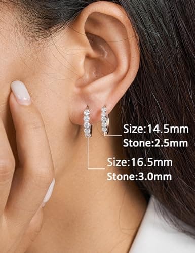 IMOLOVE Huggie earrings for women Ear Cuff Moissanite Stud Earrings Hypoallergenic Sterling Silver with 18K White Gold Plated Earrings-30A - Thumbnail 6