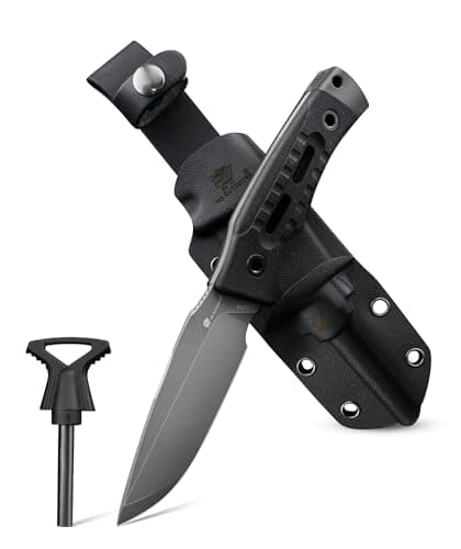 HX OUTDOORS Fixed Blade Camping Knife with Fire Starter, Premium DC54 Steel Full Tang Bushcraft Survival Knife with Kydex Sheath for EDC,Outdoor,Camping,Hiking（Black2