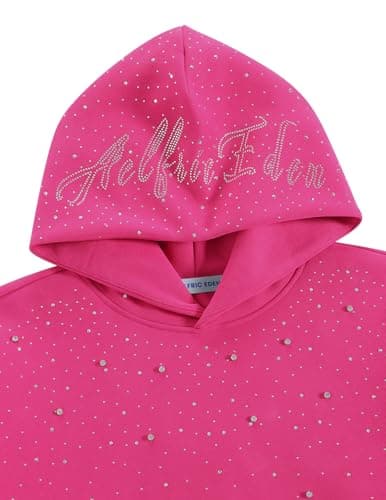 Aelfric Eden Rhinestone Hoodies Men Women Diamond Hooded Sweatshirt Fashion Luxury Casual Streetwear Unisex Hoodie Pullover Hot Pink XS - Thumbnail 4
