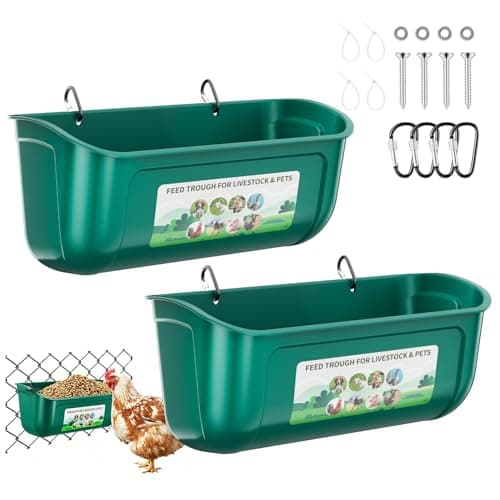 AOTECC 2 Pack Chicken Feeder Trough, Hanging Fence Feed Trough for Livestock, Poultry Feeder Waterer Set, Feeder Trough Bucket for Hens Gooses Goat Sheep Deer Duck