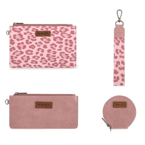 Montana West X Wrangler Pink Keychain Wallet for Women Dual Pouch Wristlet with Little Coin Purse Gifts for Women Women Ladies Female Travel Sports Outdoors - Thumbnail 4