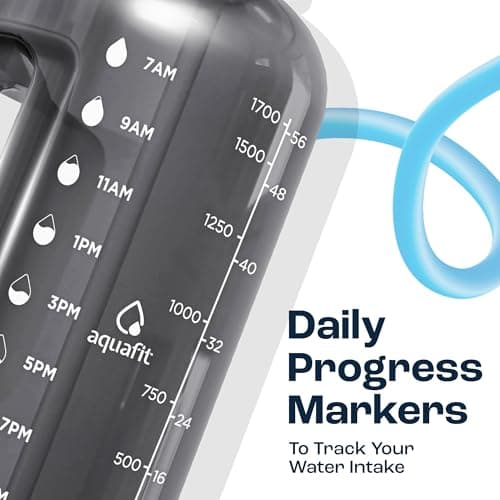 AQUAFIT Half Gallon Water Bottle with Time Marker - Straw & Chug Lid - BPA Free Gym Water Bottle with Straw - Big Gallon Jug (Frosty, 64 oz - 2in1 Lid) - Thumbnail 4