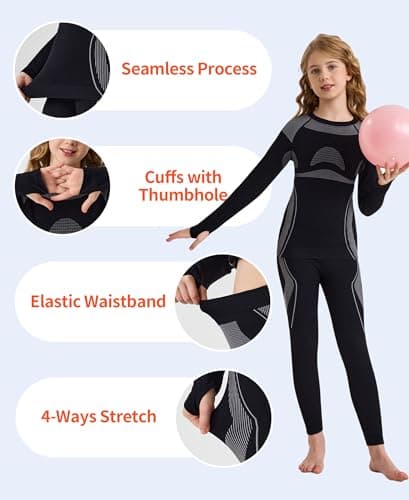 beautyin Warmth Kids Thermal Underwear Set Ski Long Underwear Johns for Cold Weather Black/Grey - Thumbnail 5