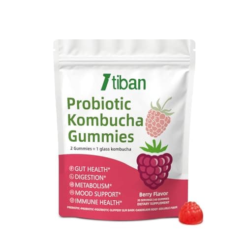Itiban Probiotic Kombucha Gummy - Prebiotics, Probiotics, Postbiotics, Fiber Supplement, Slippery Elm for Bloating, Gut Health, Women and Men, 60ct - Image 1
