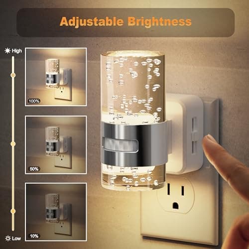 JandCase Motion Sensor Night Light, Dimmable Night Lights Plug Into Wall, 3000k Soft White Night-Lights with 0-100Lm Adjustable Brightness, Acrylic Plug in Nightlight for Bedroom Bathroom Decor - Thumbnail 3