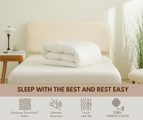 baisihan Luxury Goose Feather Down Comforter, Queen Size All Seasons 100% Organic Cotton Duvet Insert, Hotel Collection Comforter Ultra Soft 550+ Fill Power Feather&Down Proof Duvet Insert (90"x90") - Thumbnail 3