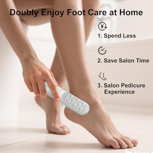 VISDOLL Double-Sided Stainless Steel Foot File, Foot Callus Remover & Foot Scrubber, Professional At-Home Pedicure Tool for Dry & Wet Feet, Hard Skin & Corn Remover, White (Home Salon Use) - Thumbnail 5