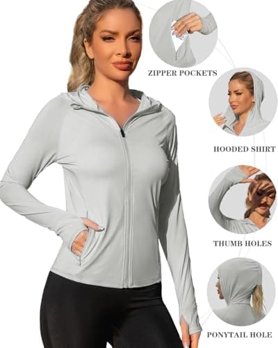 We1Fit Women's Lightweight UPF 50+ Sun Protection Shirt Hoodie Long Sleeve Hiking Outdoor Camping Jacket Grey - Thumbnail 5