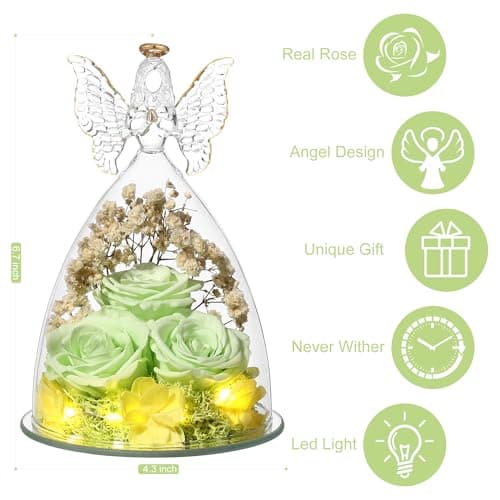 Tiaronics Mothers Day Rose Gifts for Women Preserved Flowers in Glass Angel Forever Flowers Gifts Eternal Roses Gifts for Grandma, Green - Thumbnail 5