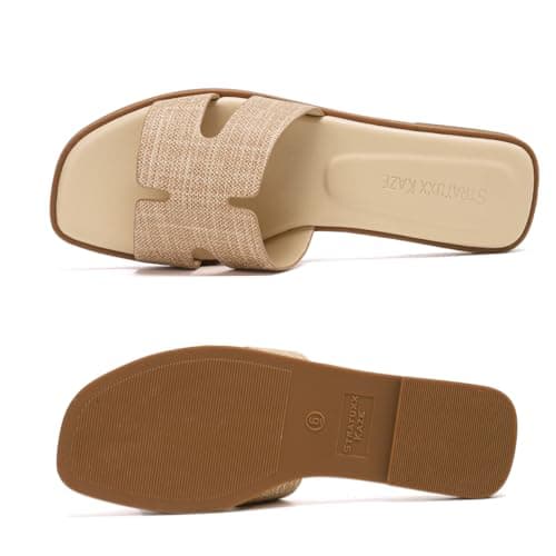 Stratuxx Kaze Open Toe Flat Dress Sandals Womens Slides Comfortable Summer Black, White, Beach Vacation Sandals for Women - Thumbnail 2