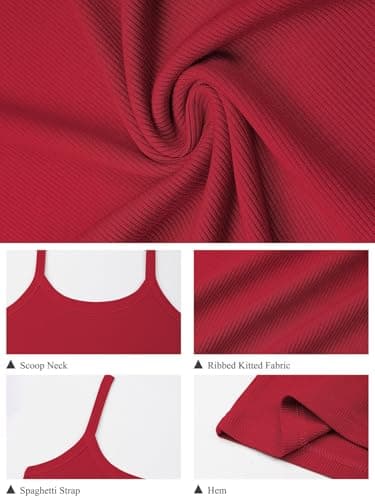GKBK 2 Pack Womens Sleeveless Tank Top Form Fitting Spaghetti Strap Scoop Neck Ribbed Knit Workout Lounge Basic Slim Fitted Crop Summer 2025 Cami Layering Casual Shirts White Red XL - Thumbnail 5