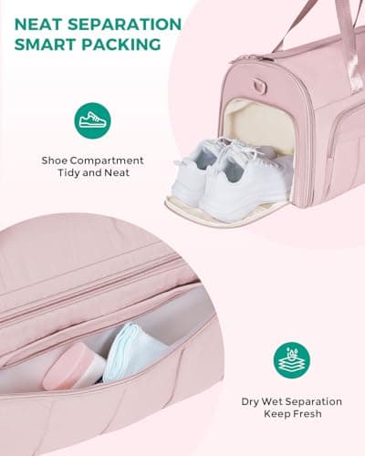 WANDF Convertible Garment Bags for Travel with Wet Pocket Carry on Garment Duffle Bag 2 in 1 Puffy Hanging Clothes Travel Bags with Shoe Compartment for Airplanes Business Weekend Gym Wedding (Pink) - Thumbnail 2