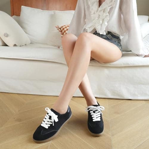 JENN ARDOR Womens Black Fashion Sneakers Casual Walking Shoes Classic Non-Slip Comfort Dress Skate Shoes Size 7 - Thumbnail 3