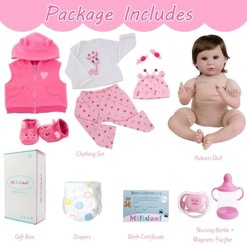 Milidool Lifelike Reborn Baby Dolls Girl, 22 inch Realistic Silicone Baby Doll Weighted Soft Body Baby Doll Real Life Baby Dolls with Accessories for 3+ Year Old Girls Gifts, Pretend Play, Collection - Thumbnail 6