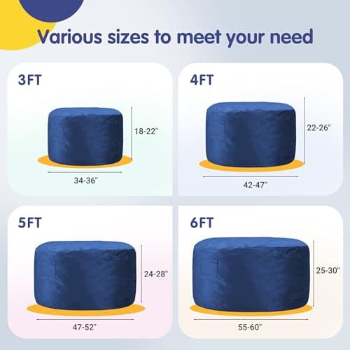Cansunna 4FT Bean Bag Chairs,Comfy Beanbags Giant Bean Bags Chairs with Memory Foam Filling,Beanbag Chairs for Adults,Machine Washable Cover,Lazy Sofa for Gamming Room,Living Room & Bedroom,Blue - Thumbnail 3