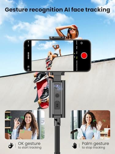 AOCHUAN Auto Face TrackingTripod, w/Gesture Control for iPhone,Extendable Pole, 360° Rotating Selfie Stick,Wireless Remote,Video Recording 4-Leg Stable & Portable Tripod - Thumbnail 3
