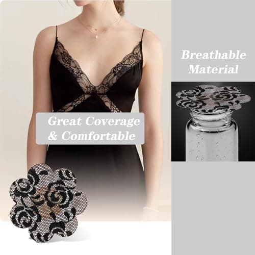 Glitters Pasties Nipple Covers for Women Disposable Sticky Breast Petals for Rave Party 12 Pairs(Black & Silver) - Thumbnail 4