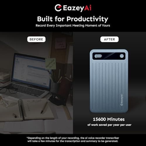 E EAZEYAI AI Voice Recorder, Transcribe & Summarize with AI Technology, Note Voice Recorder with App Control, Support 140 Languages, 64GB Memory, Audio Recorder for Lectures, Meetings, Calls(Blue) - Thumbnail 4