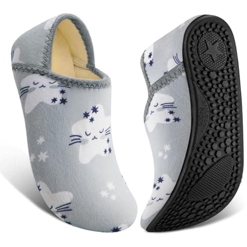 ATHMILE House Slippers for Women Men Indoor Barefoot Slippers Socks Furry Slip on House Shoes Cozy Comfy for Home Bedroom Travel Yoga Women 10.5-11.5 Grey Sleeping Stars - Image 1