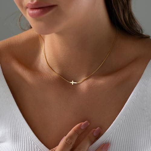 JNZSSWHJJH Gold Cross Necklaces for Women - 18K Gold Plated Cross Necklace Dainty Gold Necklace for Women Trendy Gold Jewelry Easter Basket Essentials Stuffers Christian Religious Christmas Gifts - Thumbnail 2