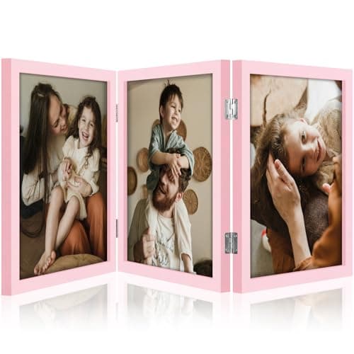 decorUhome Triple 8X10 Picture Frame Vertical, Engineered Wood Trifold Photo Frame with Plexiglass for Tabletop Display, 8X10, Pink - Image 1