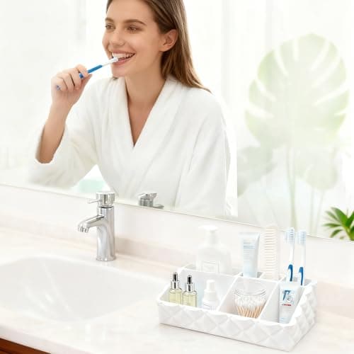 Bathroom Organizers and Storage Toothbrush Holders,Counter Vanity Countertop Home Decor Makeup Organization Essentials,White - Thumbnail 3