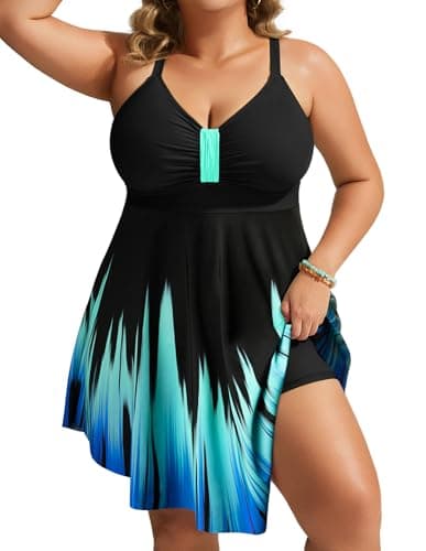 Hanna Nikole Womens One Piece Swimsuit Tummy Control Bathing Suit Irregular Hem Swim Dress for Summer Beach Blue Gradient Small - Image 1