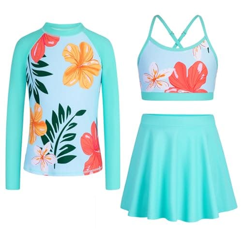 Seanrui Girls Swimsuit Size 6 Kids Rash Guard Long Sleeve Bathing Suit Swimming Suit 2026 Light Blue Floral - Image 1