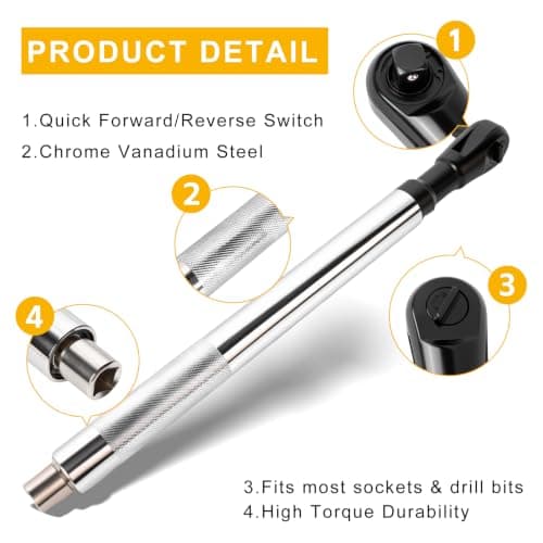 Pneubolt 1/2" Offset Extension Wrench & Drill Adapters, Portable Impact Extender for Tight Spaces, Labor-Saving Multifunctional Tool for Automobile Repair & Furniture Assembly - Thumbnail 5