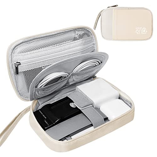 Lcsmaokin Electronics Travel Organizer,Portable Waterproof Electronic Travel Storage Bag for Small Charging Cord Storage,Charger,Small Electronics,SD Card etc,for Travel,Business -Beige - Image 1